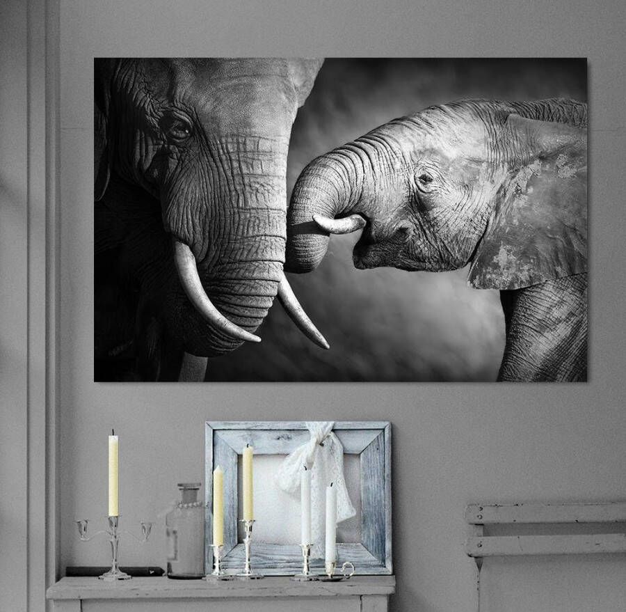 queence Artprint op linnen Olifant Premium canvasstof handgemaakt in Duitsland 60x40cm