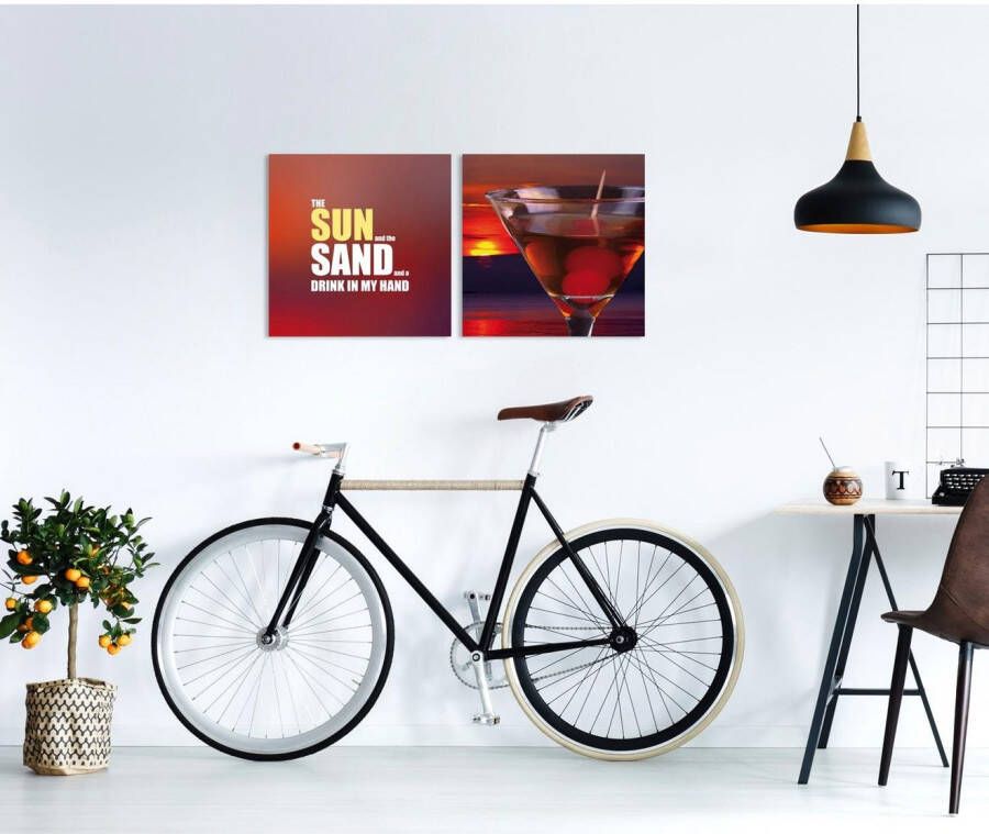 queence Artprint op linnen Sun Sand & Drink Premium canvasstof handgemaakt in Duitsland uitspraak 2-delige set (set)