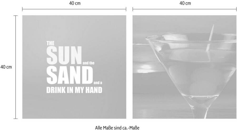 queence Artprint op linnen Sun Sand & Drink Premium canvasstof handgemaakt in Duitsland uitspraak 2-delige set (set)