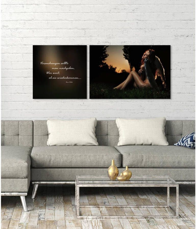 queence Artprint op linnen Verleidingen Premium canvasstof handgemaakt in Duitsland citaat 2-delige set (set)