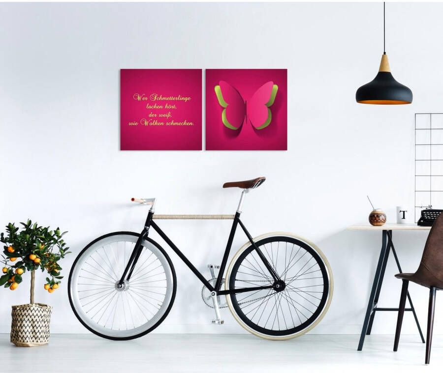 queence Artprint op linnen Vlinder Premium canvasstof handgemaakt in Duitsland uitspraak 2-delige set (set)