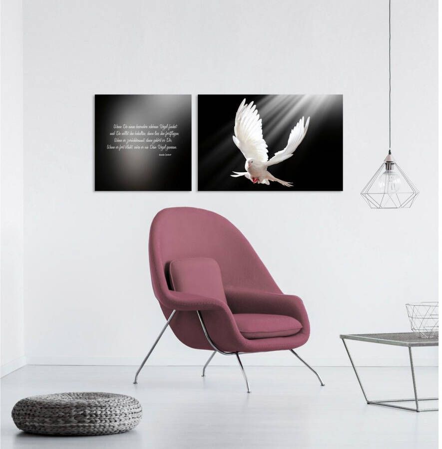 queence Artprint op linnen Vredesduif Premium canvasstof handgemaakt in Duitsland citaat 2-delige set (set)