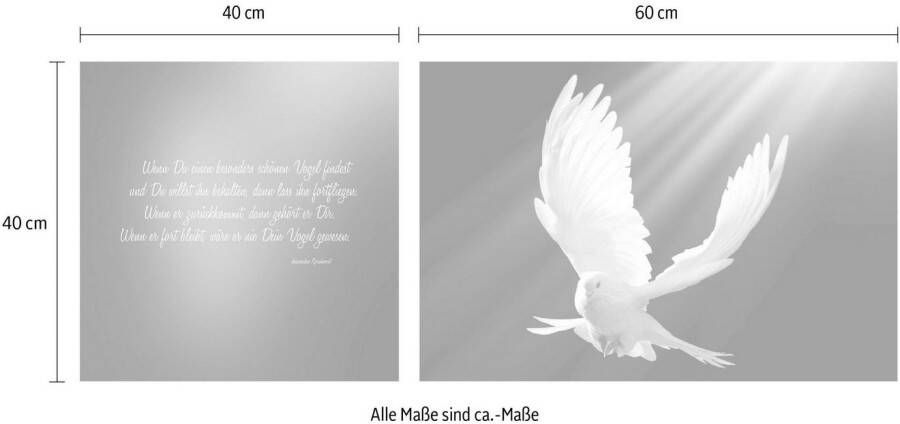 queence Artprint op linnen Vredesduif Premium canvasstof handgemaakt in Duitsland citaat 2-delige set (set)
