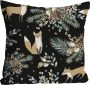 Queence Sierkussen Alice Kussenhoes vossen dier dierenmotief bloemen zwart minimalistisch natuur (1 stuk) - Thumbnail 2