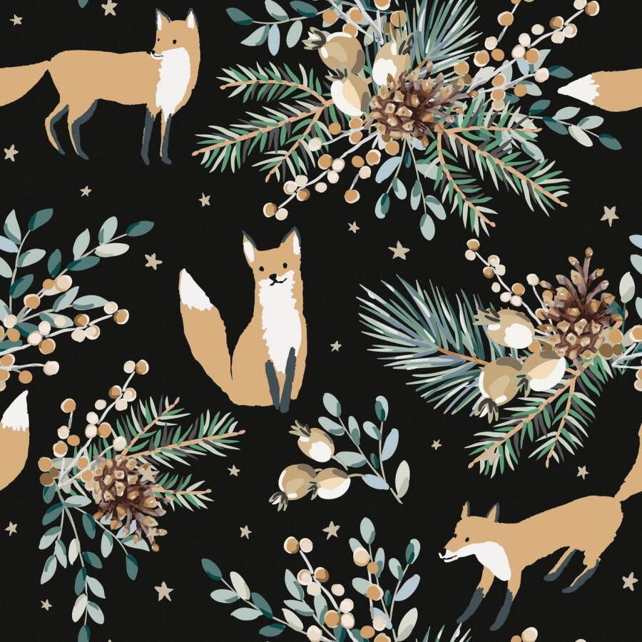 queence Sierkussen Alice Kussenhoes vossen dier dierenmotief bloemen zwart minimalistisch natuur (1 stuk)