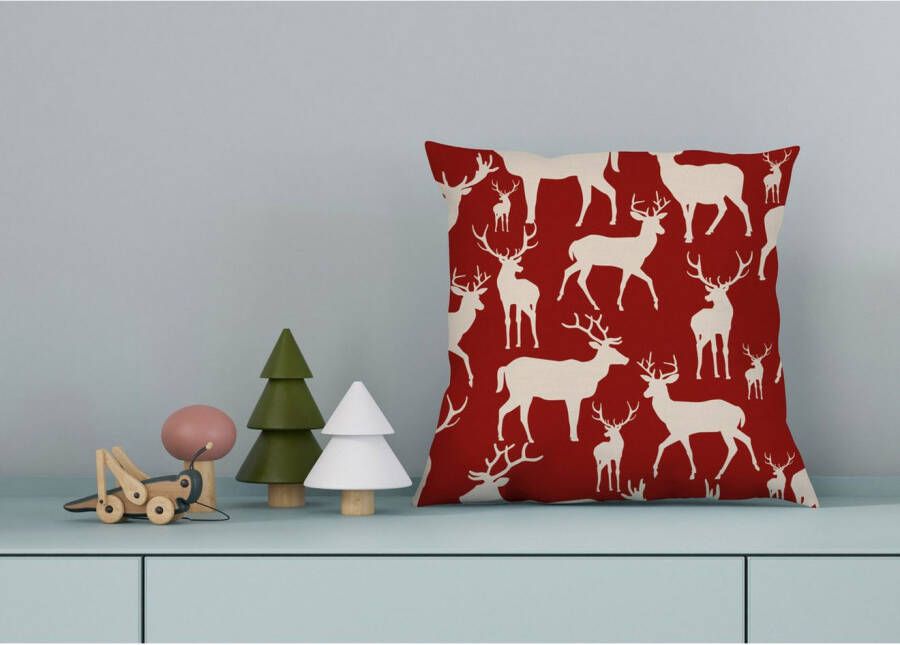 queence Sierkussen Anthony Kussenhoes herten elanden rood kerst winterachtig kerstmotief (1 stuk)