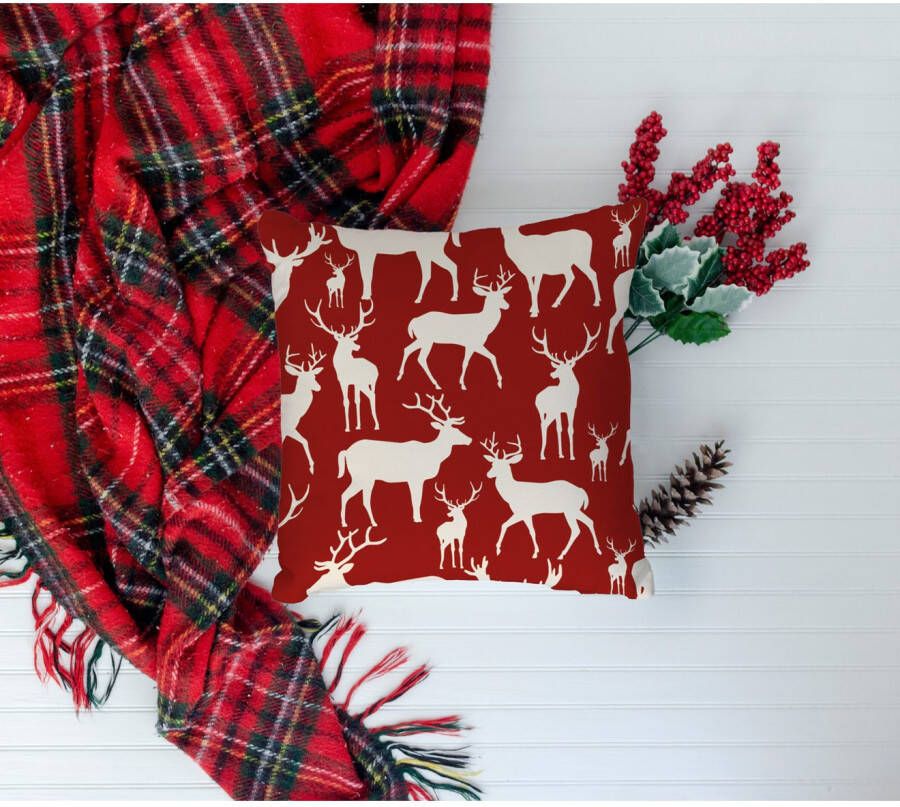queence Sierkussen Anthony Kussenhoes herten elanden rood kerst winterachtig kerstmotief (1 stuk)