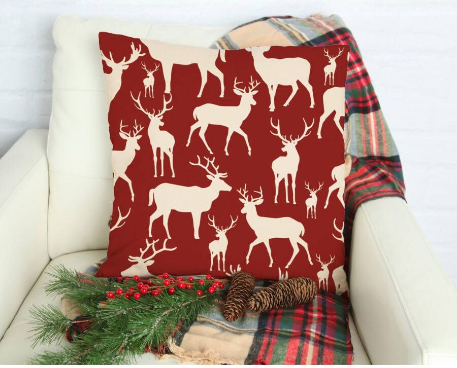 queence Sierkussen Anthony Kussenhoes herten elanden rood kerst winterachtig kerstmotief (1 stuk)