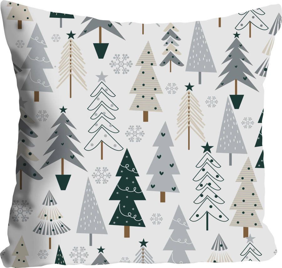 queence Sierkussen Diddle Kussenhoes witte achtergrond kerstbomen kerst feestelijk (1 stuk)