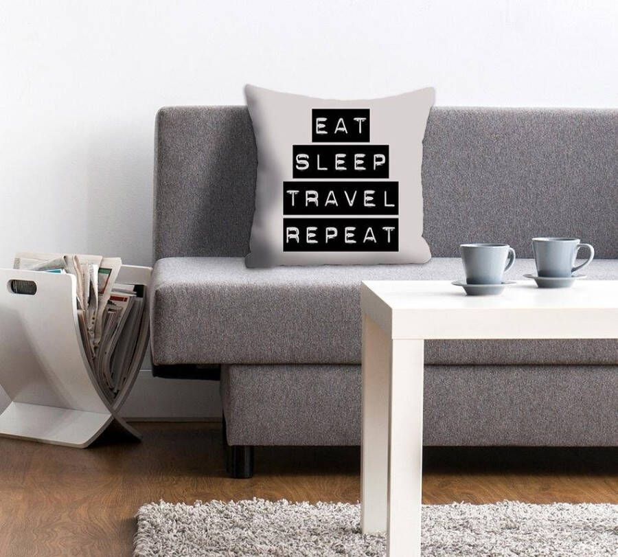 queence Sierkussen Eat Sleep Travel Repeat Kussenovertrek zonder vulling(1 stuk)