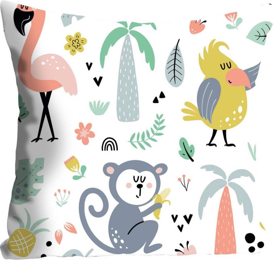 queence Sierkussen Evgenia Kussenhoes kinderen papegaai flamingo kleurrijk tropisch dierenpatroon vrolijk (1 stuk)