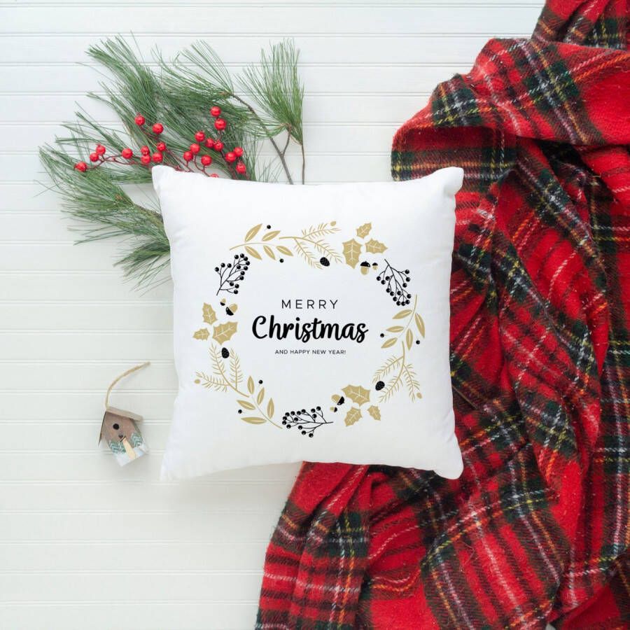 queence Sierkussen Carolina Kussenhoes Vrolijk Kerstfeest wit kerstmotief feestelijk winterachtig (1 stuk)