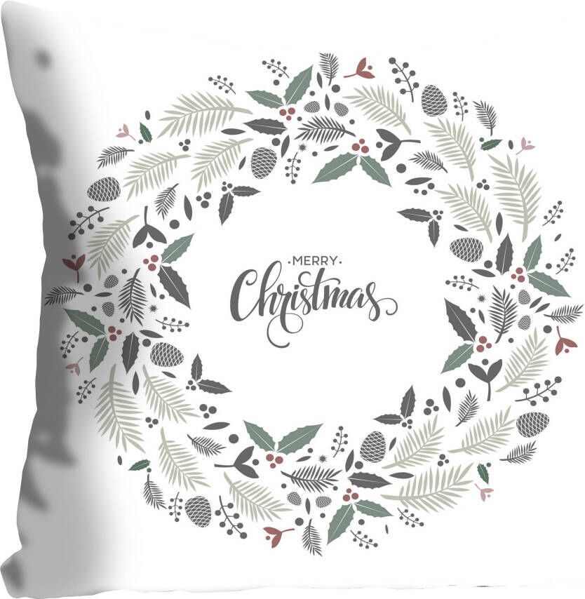 queence Sierkussen Lavendel Kussenhoes Vrolijk Kerstfeest wit krans kerst feestelijk decoratief (1 stuk)