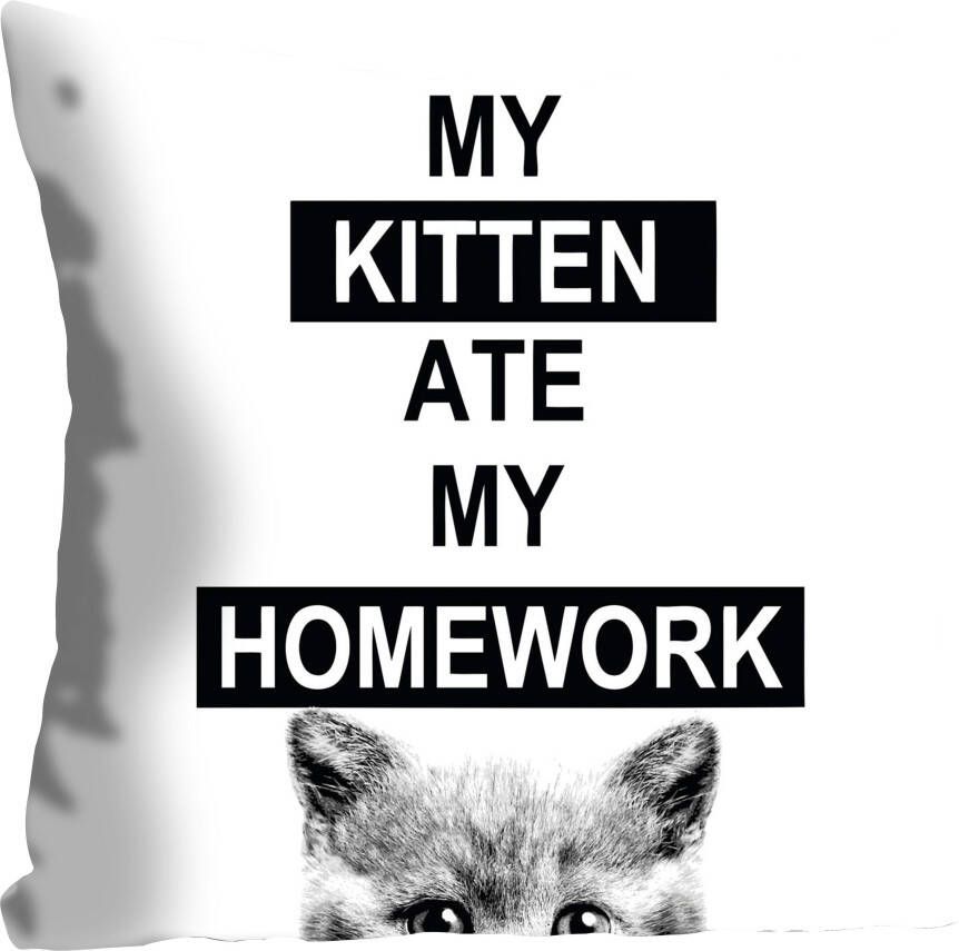 queence Sierkussen My Kitten ate my Homework met belettering en kitten (1 stuk)