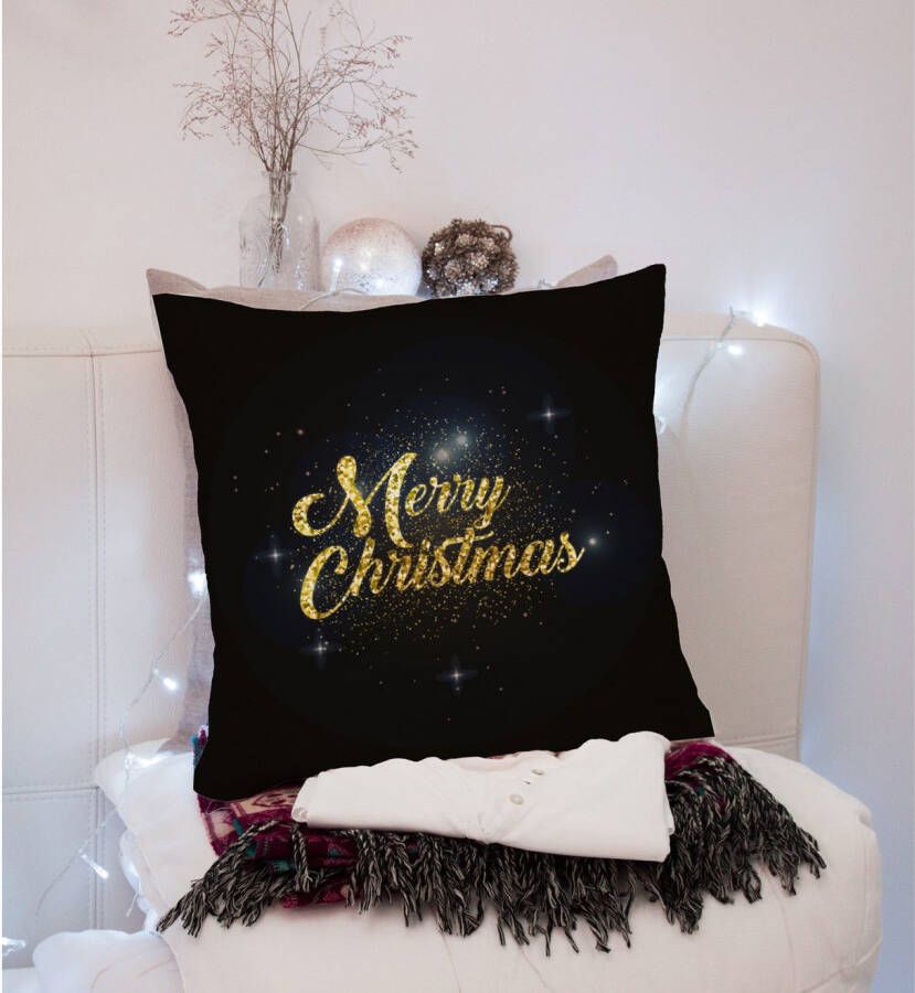 queence Sierkussen Sterrenhemel Kussenhoes Merry Christmas zwart kerstmotief feestelijk (1 stuk)