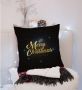 Queence Sierkussen Sterrenhemel Kussenhoes Merry Christmas zwart kerstmotief feestelijk (1 stuk) - Thumbnail 2