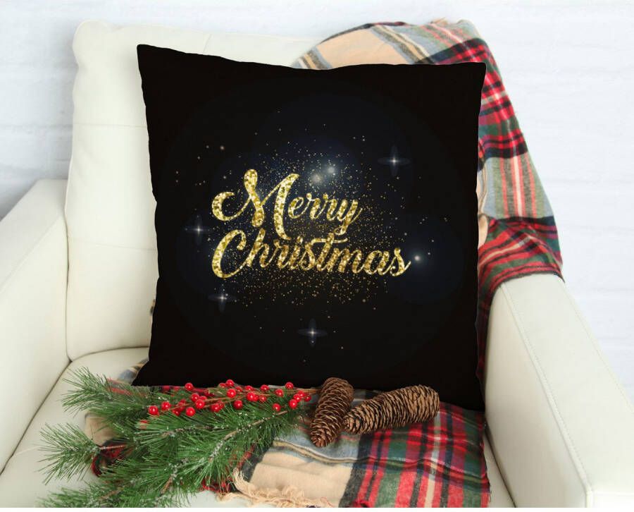 queence Sierkussen Sterrenhemel Kussenhoes Merry Christmas zwart kerstmotief feestelijk (1 stuk)