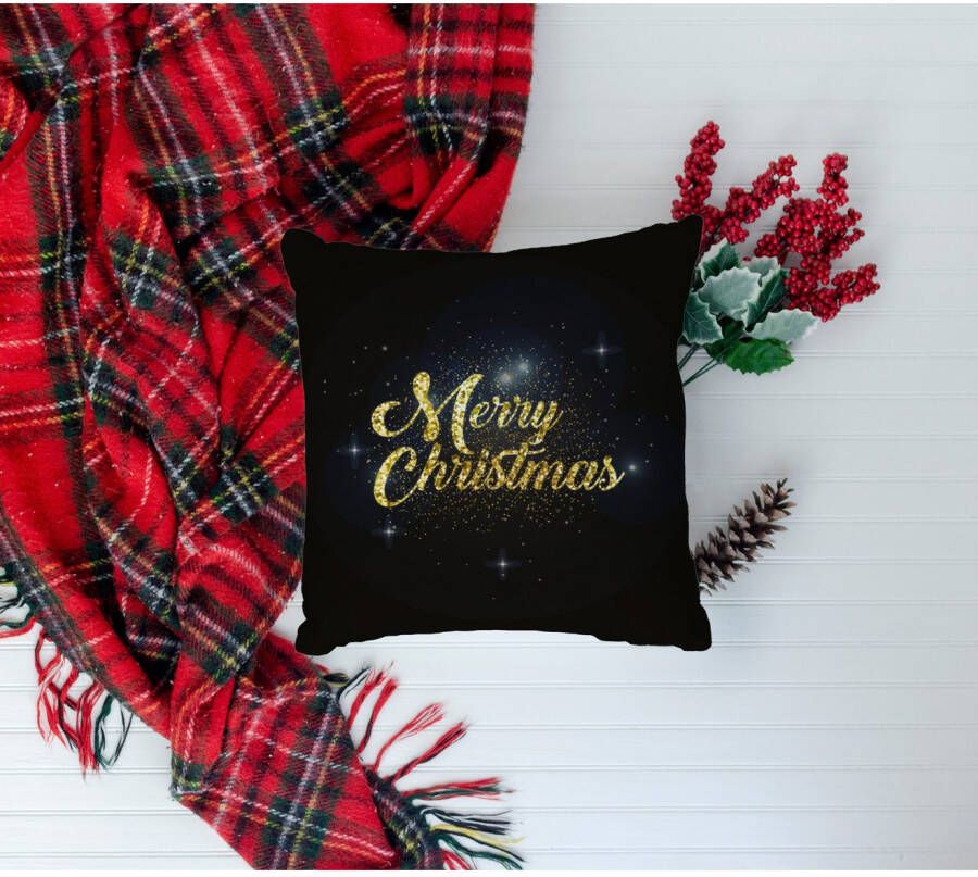 queence Sierkussen Sterrenhemel Kussenhoes Merry Christmas zwart kerstmotief feestelijk (1 stuk)