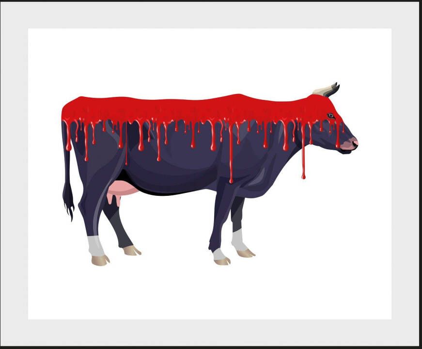 queence Wanddecoratie Bloody Cow HD premium posterdruk incl. houten lijst (1 stuk)