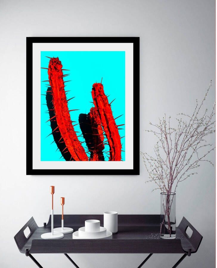 queence Wanddecoratie Cactus HD premium posterdruk incl. houten lijst