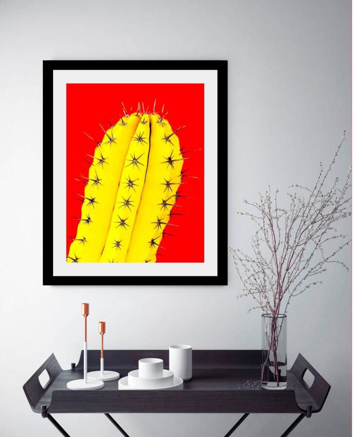 queence Wanddecoratie Cactus HD premium posterdruk incl. houten lijst