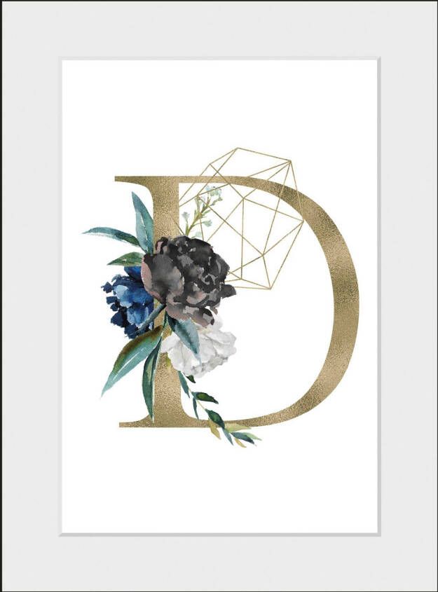 queence Wanddecoratie Letter d HD premium posterdruk incl. houten lijst (1 stuk)