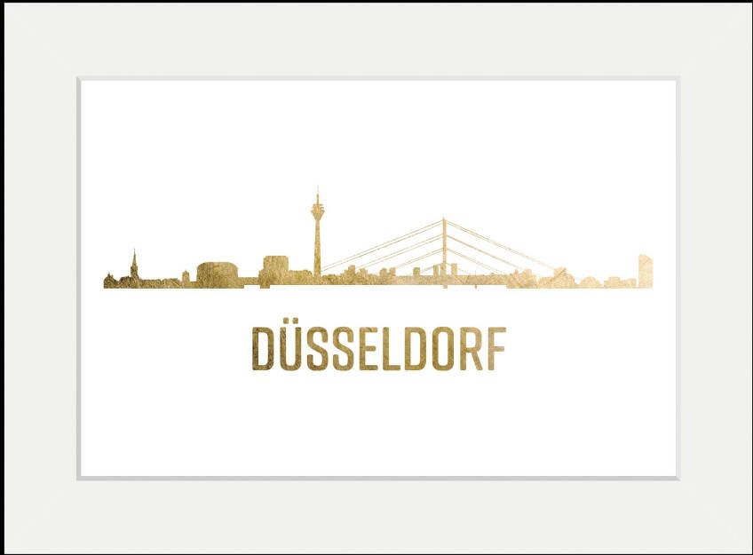 queence Wanddecoratie Düsseldorf skyline GOLD (1 stuk)