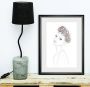 Queence Wanddecoratie Schets van een vrouw met bloemenkrans HD premium posterdruk incl. houten lijst - Thumbnail 2