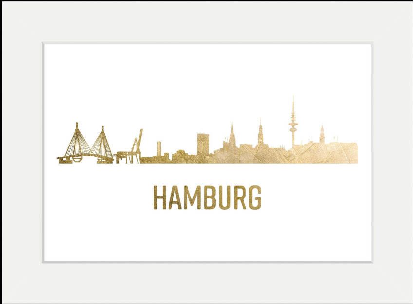 queence Wanddecoratie Hamburg Skyline goud (1 stuk)