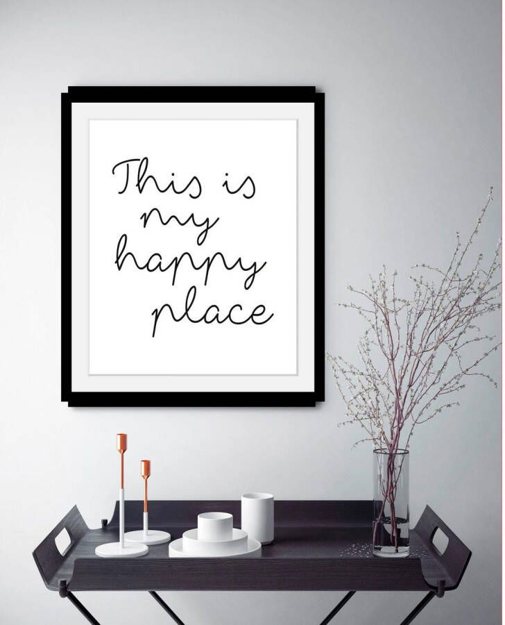 queence Wanddecoratie HAPPY PLACE HD premium posterdruk incl. houten lijst