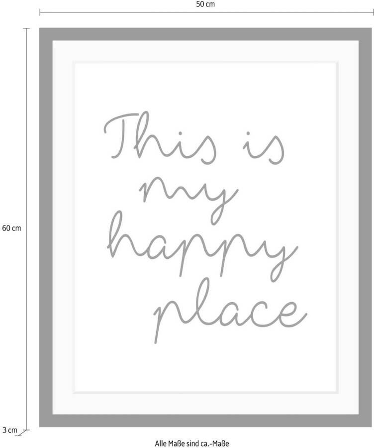 queence Wanddecoratie HAPPY PLACE HD premium posterdruk incl. houten lijst