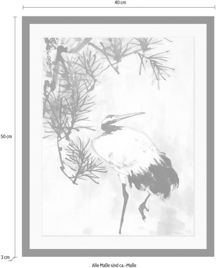 queence Wanddecoratie Kraanvogel HD premium posterdruk incl. houten lijst