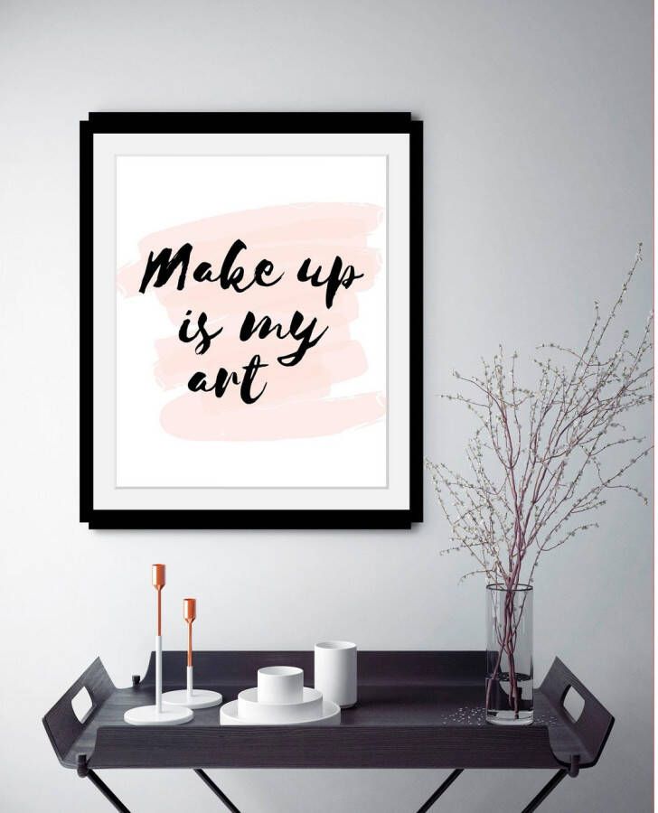 queence Wanddecoratie Make up HD premium posterdruk incl. houten lijst