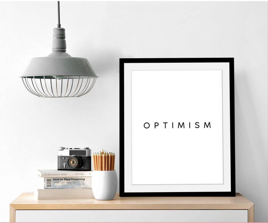 queence Wanddecoratie Optimism HD premium posterdruk incl. houten lijst