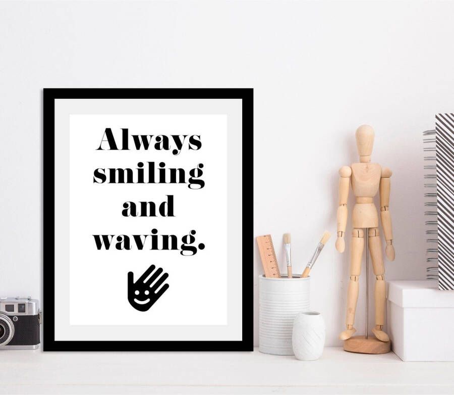 queence Wanddecoratie Smile HD premium posterdruk incl. houten lijst