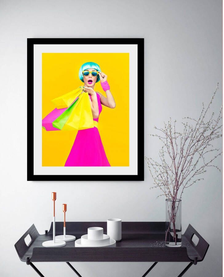 queence Wanddecoratie Vrouw HD premium posterdruk incl. houten lijst