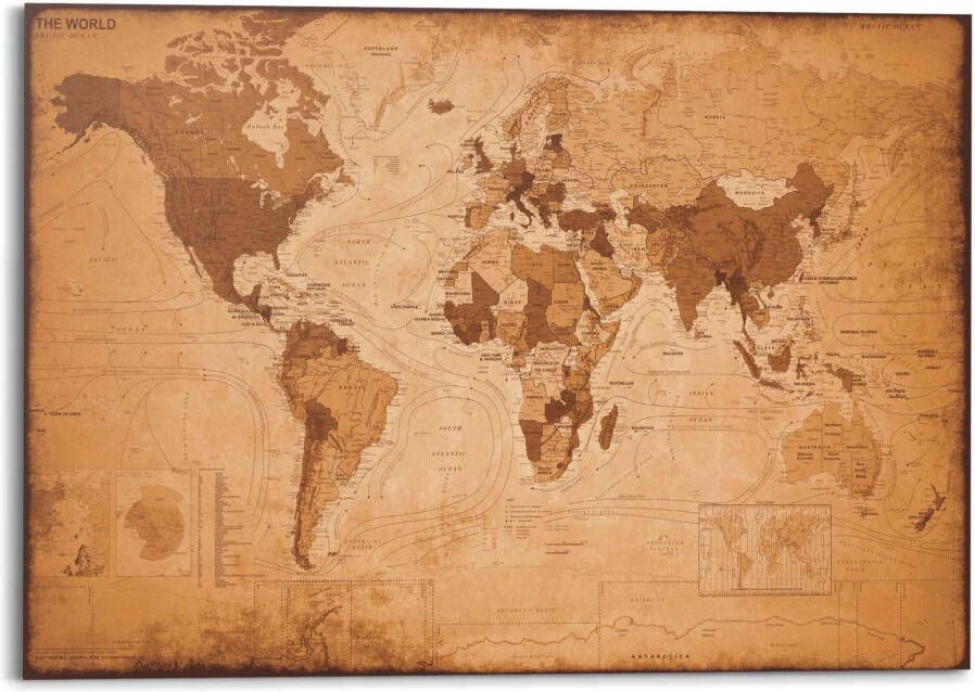 Reinders! Artprint wereldkaart vintage landkaart continenten
