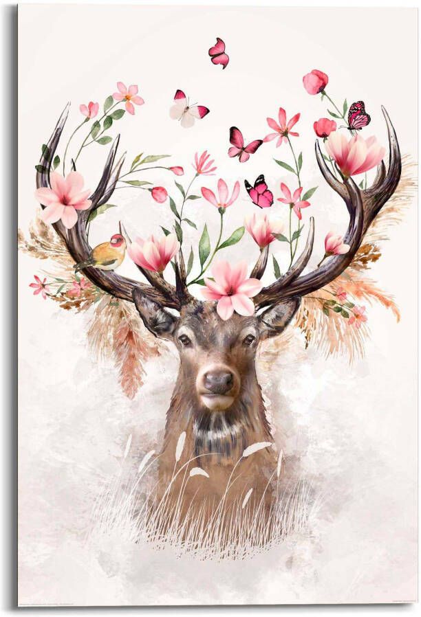 Reinders! Decoratief paneel Hirsch in Blumen