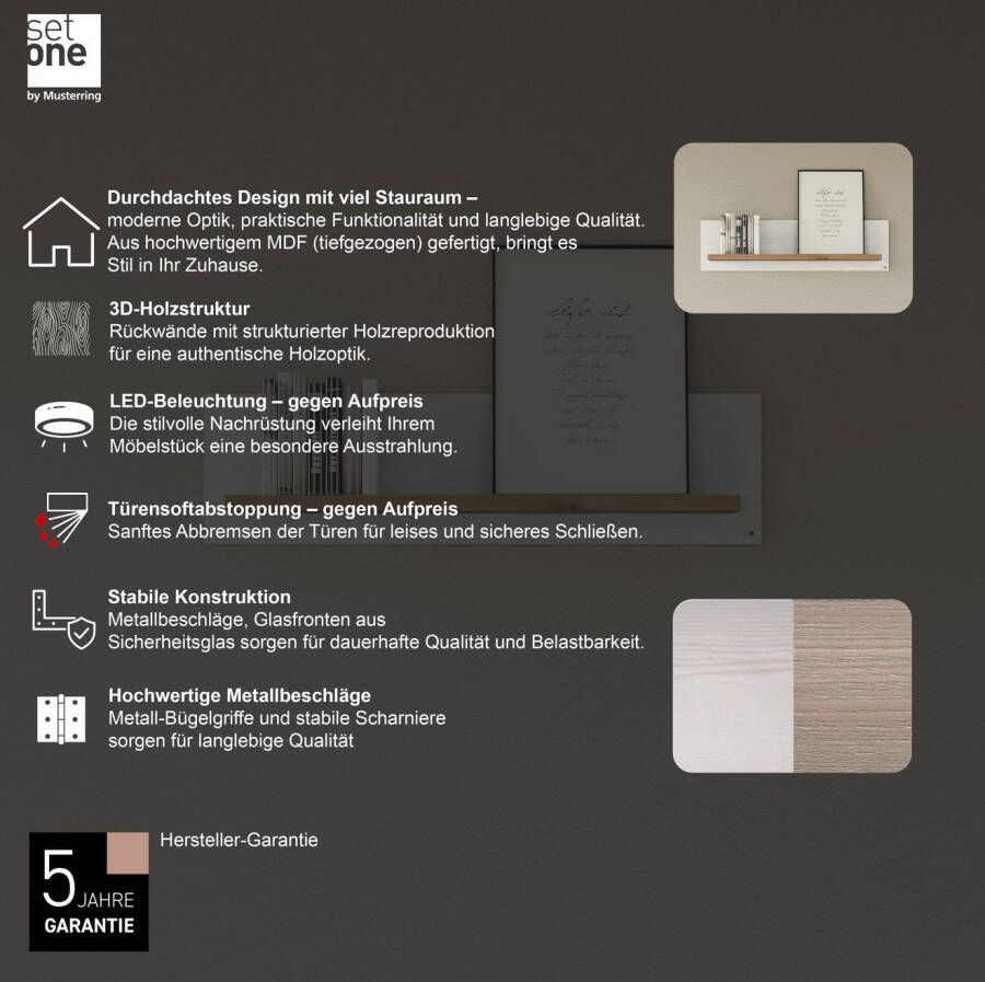 set one by Musterring Wandplank York in drie maten en kleuren verlichting optioneel 1 legplank