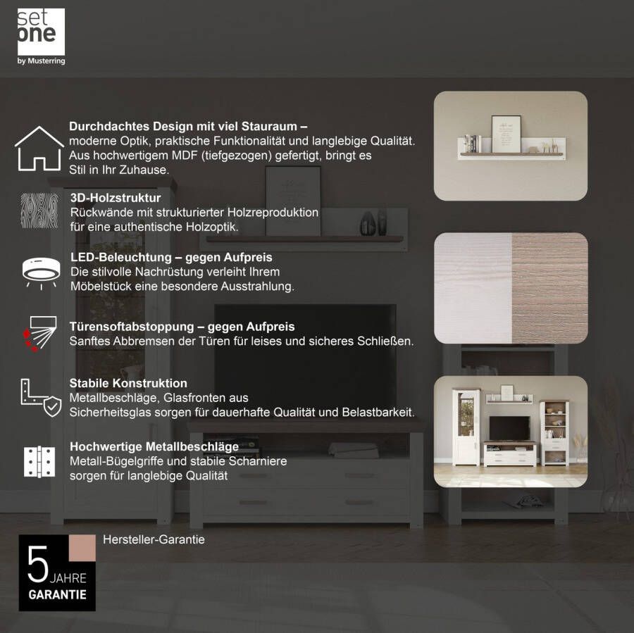 set one by Musterring Wandplank York in drie maten en kleuren verlichting optioneel 1 legplank