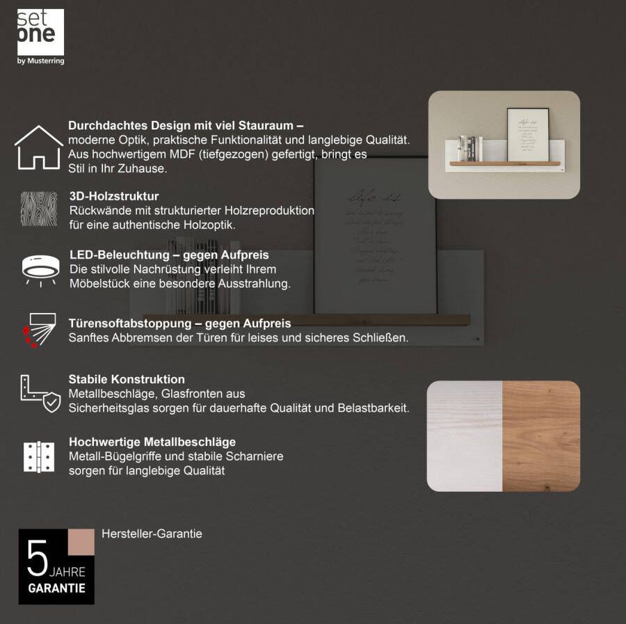 set one by Musterring Wandplank York in drie maten en kleuren verlichting optioneel 1 legplank