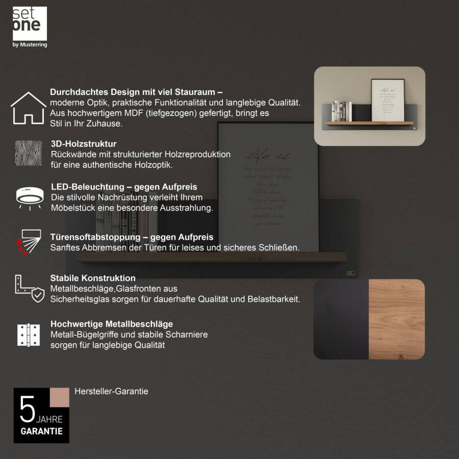 set one by Musterring Wandplank York in drie maten en kleuren verlichting optioneel 1 legplank