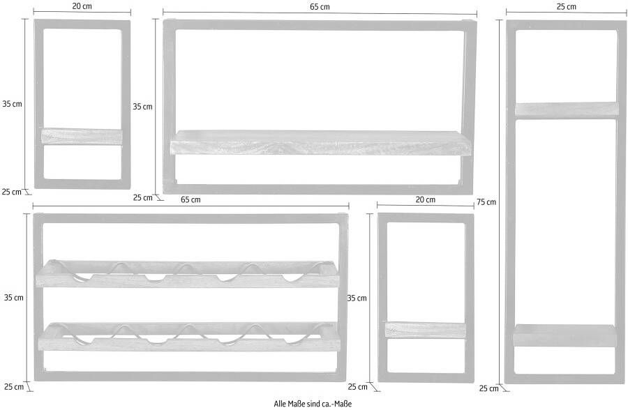 SIT Wandplank Panama Kastenset set van 5 in industrial-stijl mangohout en metaal (set 5 stuks)
