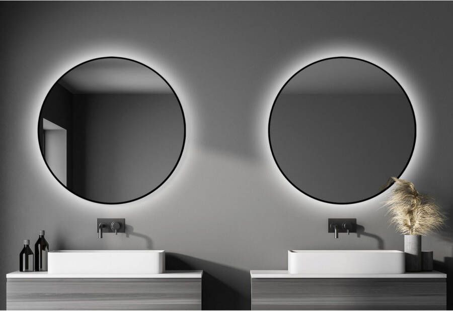 Talos Led-lichtspiegel rond met indirecte ledverlichting in matzwart ø 100 cm