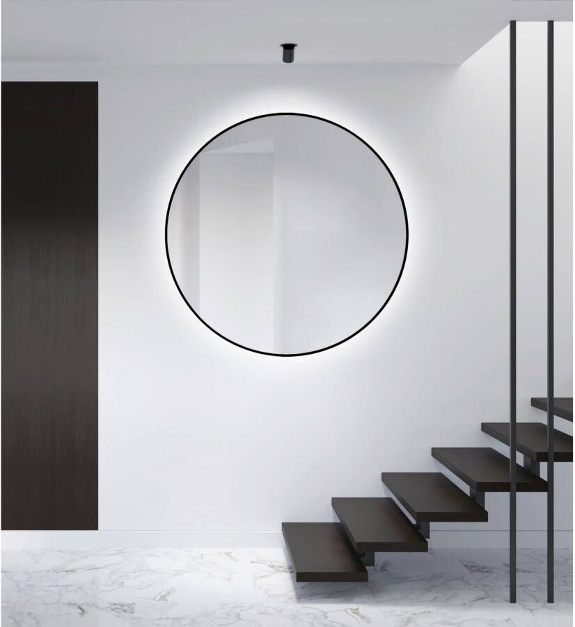 Talos Led-lichtspiegel rond met indirecte ledverlichting in matzwart ø 120 cm