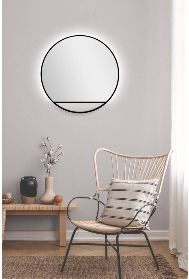 Talos Led-lichtspiegel rond met indirecte ledverlichting in matzwart ø 60 cm