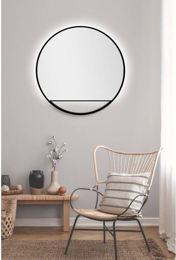 Talos Led-lichtspiegel rond met indirecte ledverlichting in matzwart ø 80 cm