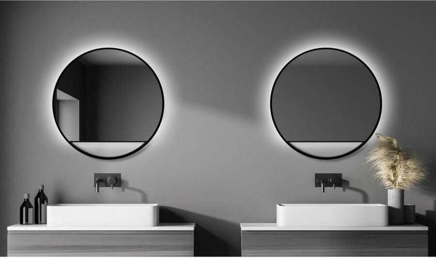 Talos Led-lichtspiegel rond met indirecte ledverlichting in matzwart ø 80 cm