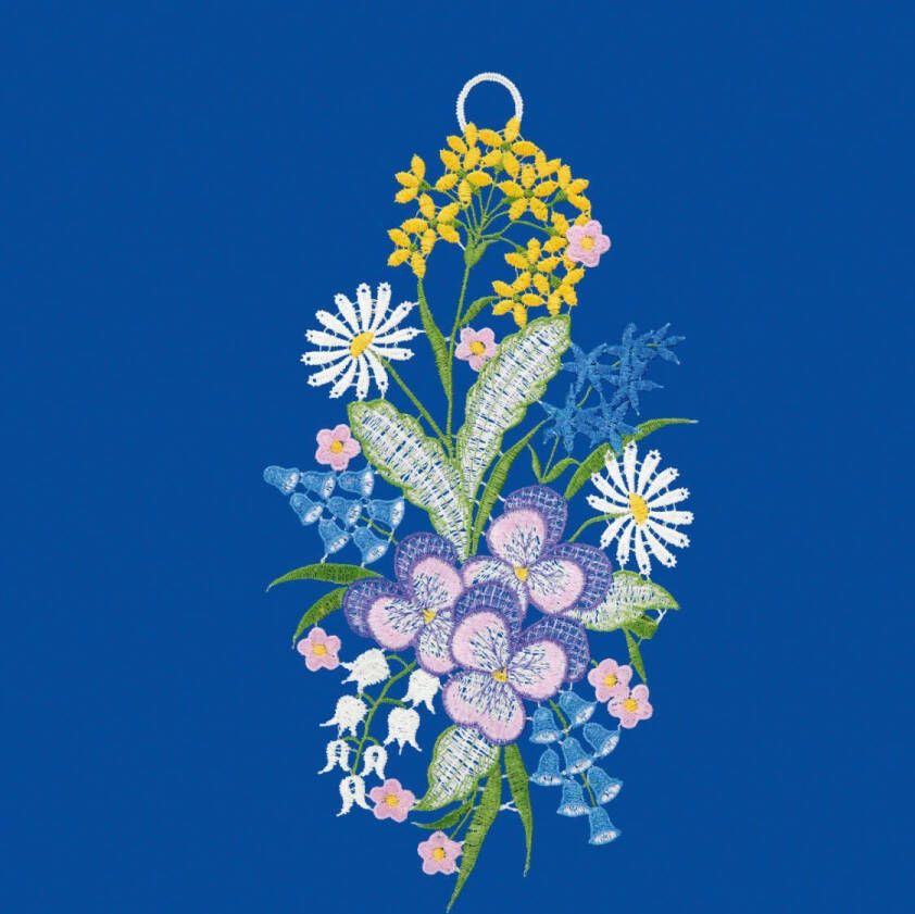 W. Reuter & Sohn Plauener Spitze Raamdecoratie "bos bloemen" in kleur