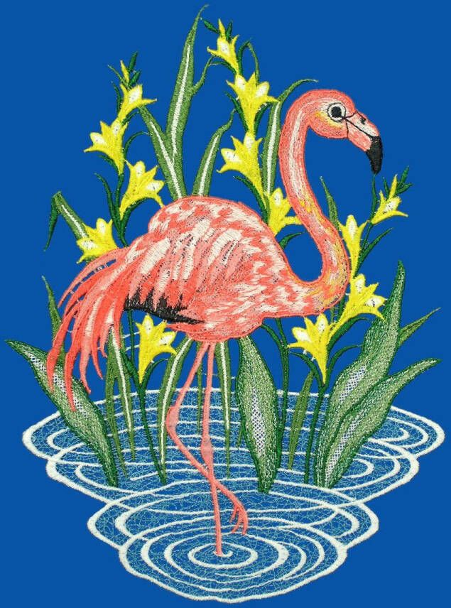 W. Reuter & Sohn Plauener Spitze Raamdecoratie "flamingo" in kleur